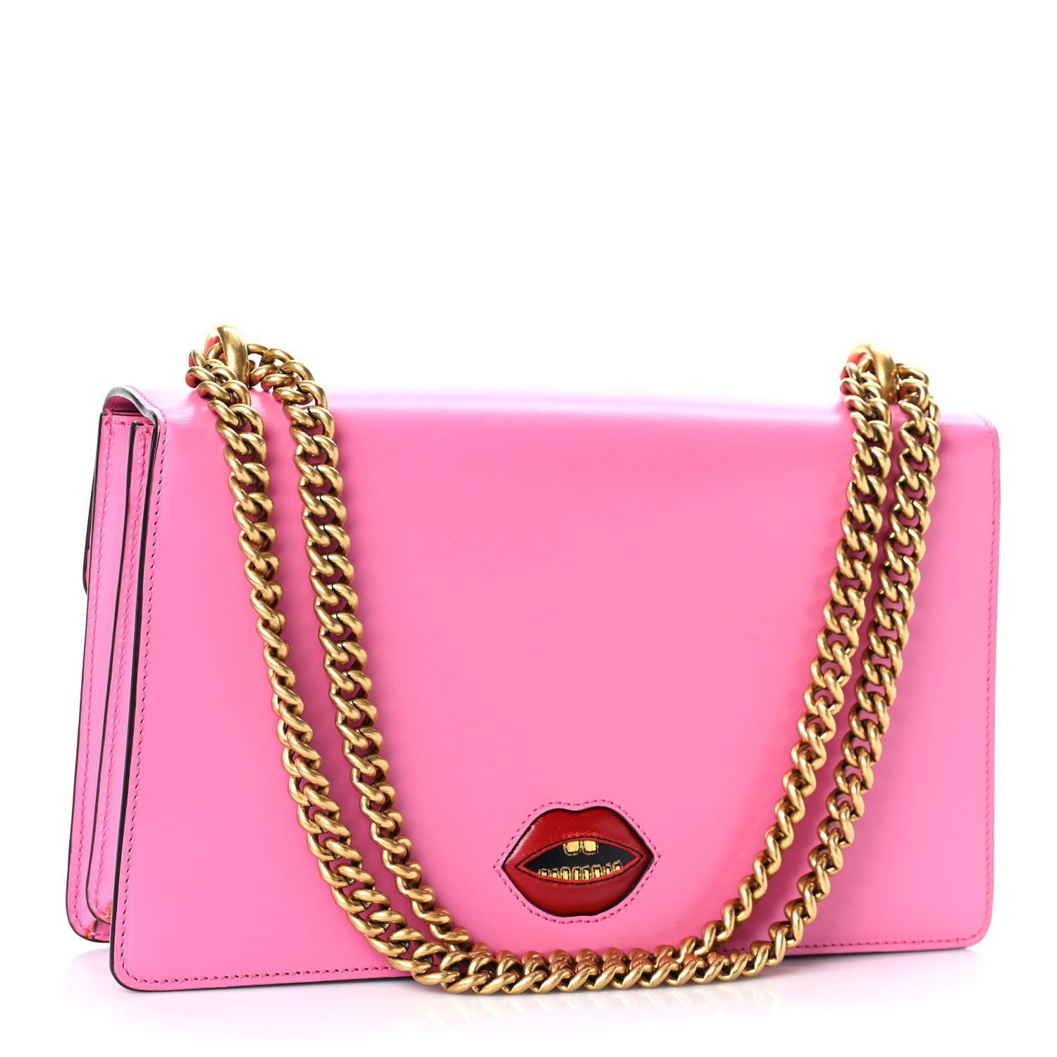 Gucci Knight Calfskin Malaga Kid Heart Medium GG Marmont Chain Handle Bag Tropical Pink Flower Hibiscus Red Multicolor 3 of 11