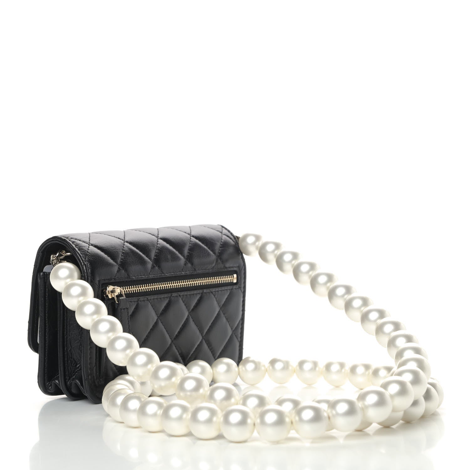 Chanel Calfskin Quilted Mini Maxi Pearls Wallet On Chain WOC Black 2 of 8