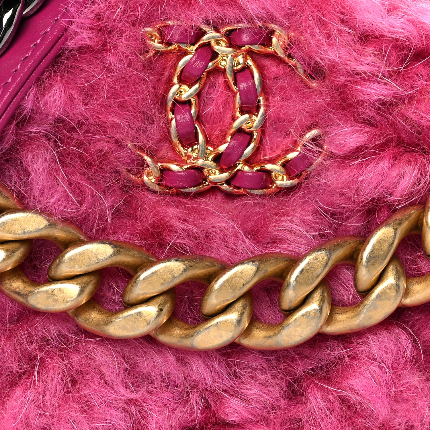 Chanel Shearling Sheepskin Chanel 19 Round Clutch With Chain Dark Pink 8 of 10