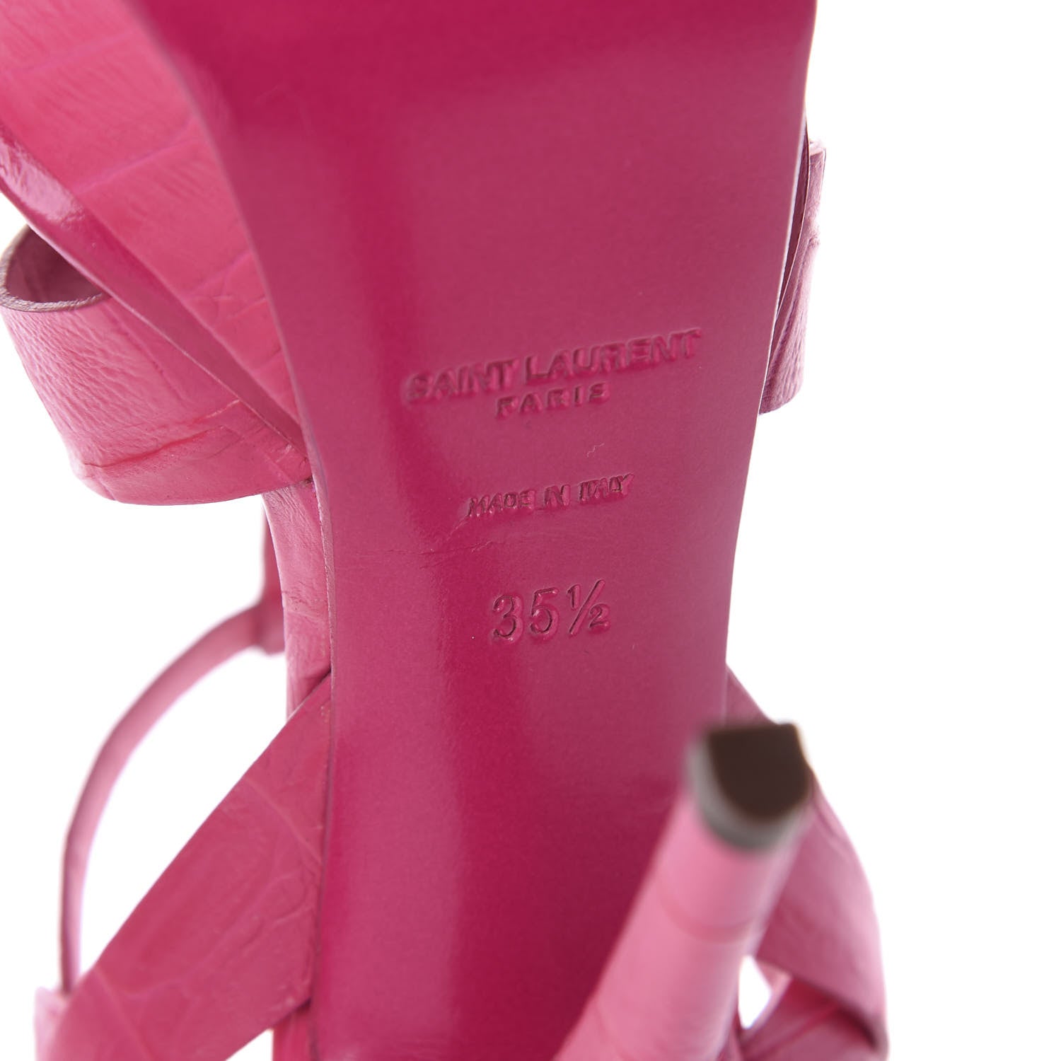 Saint Laurent Calfskin Crocodile Embossed Tribute 105 Platform Sandals 35.5 Bubblegum 7 of 7