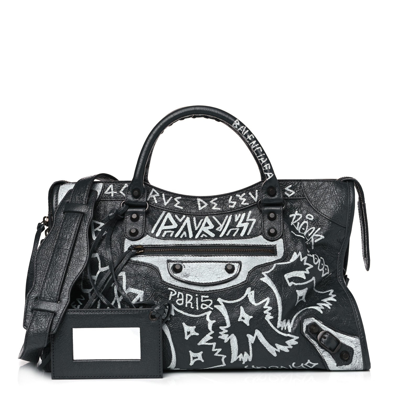 Balenciaga Agneau Arena Graffiti All Over Classic Hardware City Gris Fossile White 1 of 12