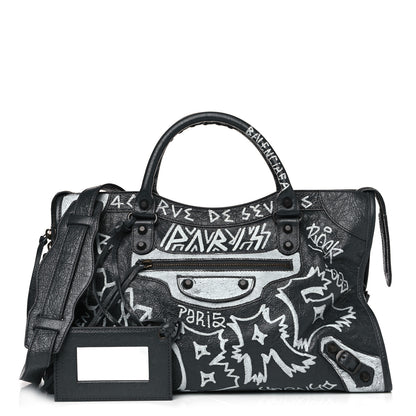 Balenciaga Agneau Arena Graffiti All Over Classic Hardware City Gris Fossile White 1 of 12