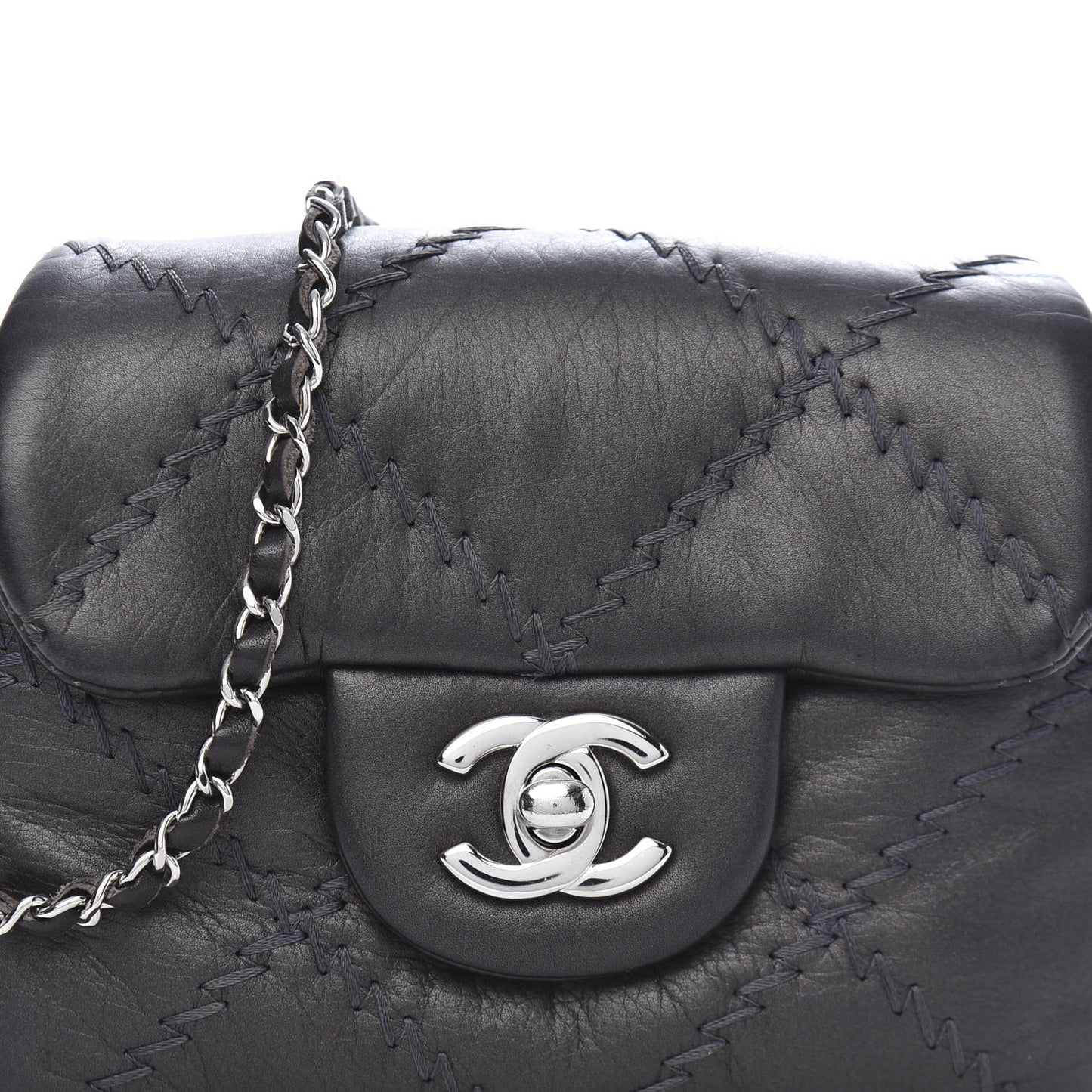 Metallic Lambskin Stitched New Mini Flap Grey