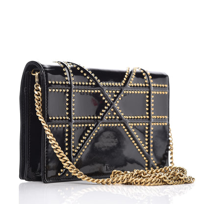 Christian Dior Patent Studded Diorama Wallet on Chain Pouch Black 3 of 10