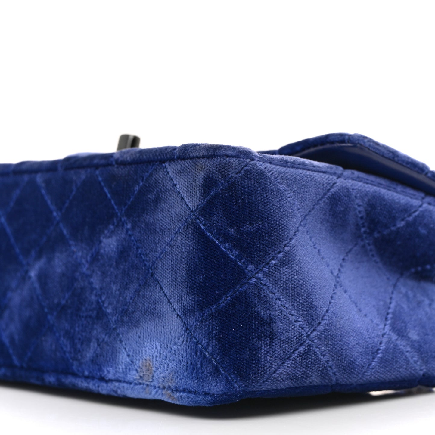 Velvet Quilted Mini Rectangular Flap Dark Blue
