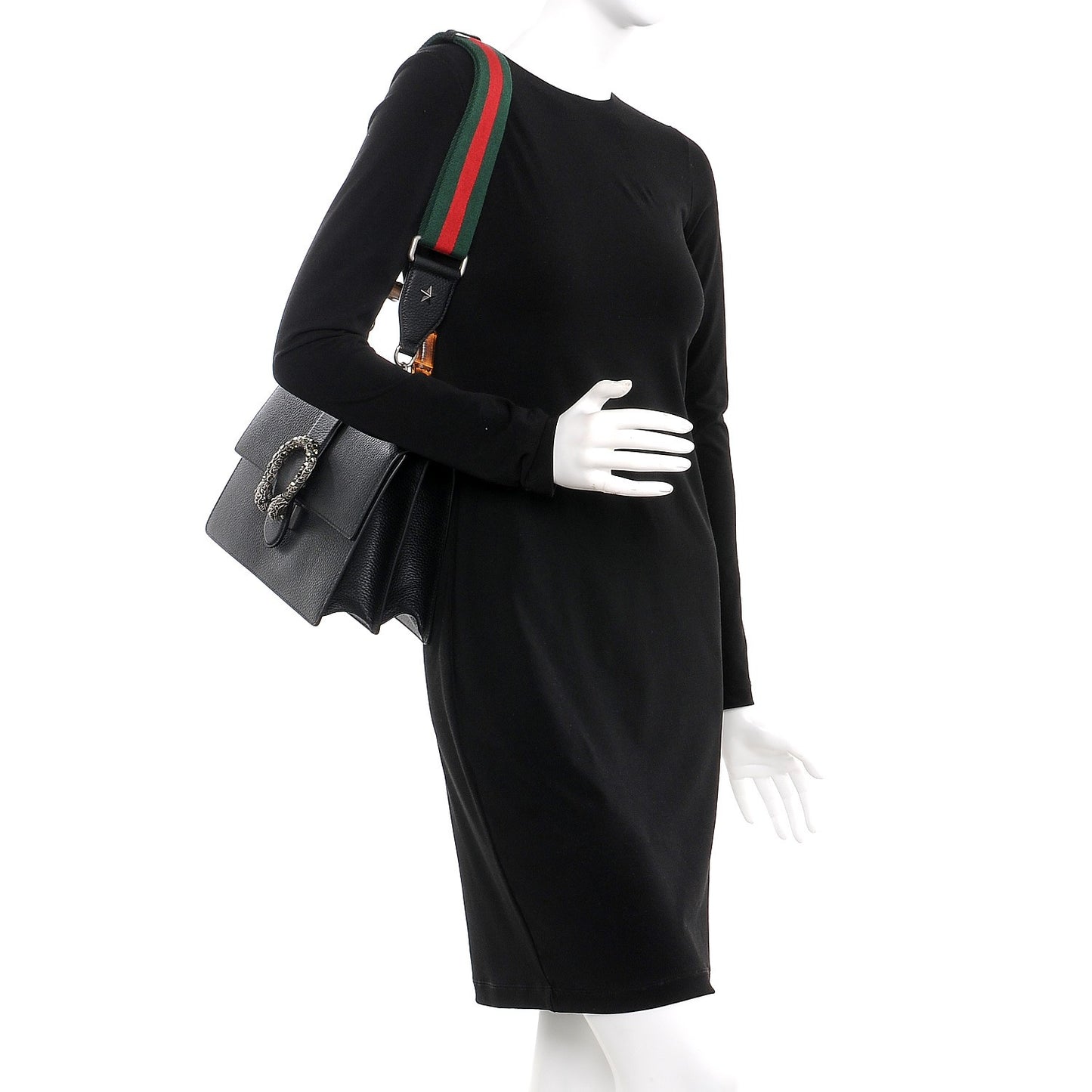 Dollar Calfskin Crystal Web Medium Dionysus Bamboo Top Handle Bag Black Black Diamond