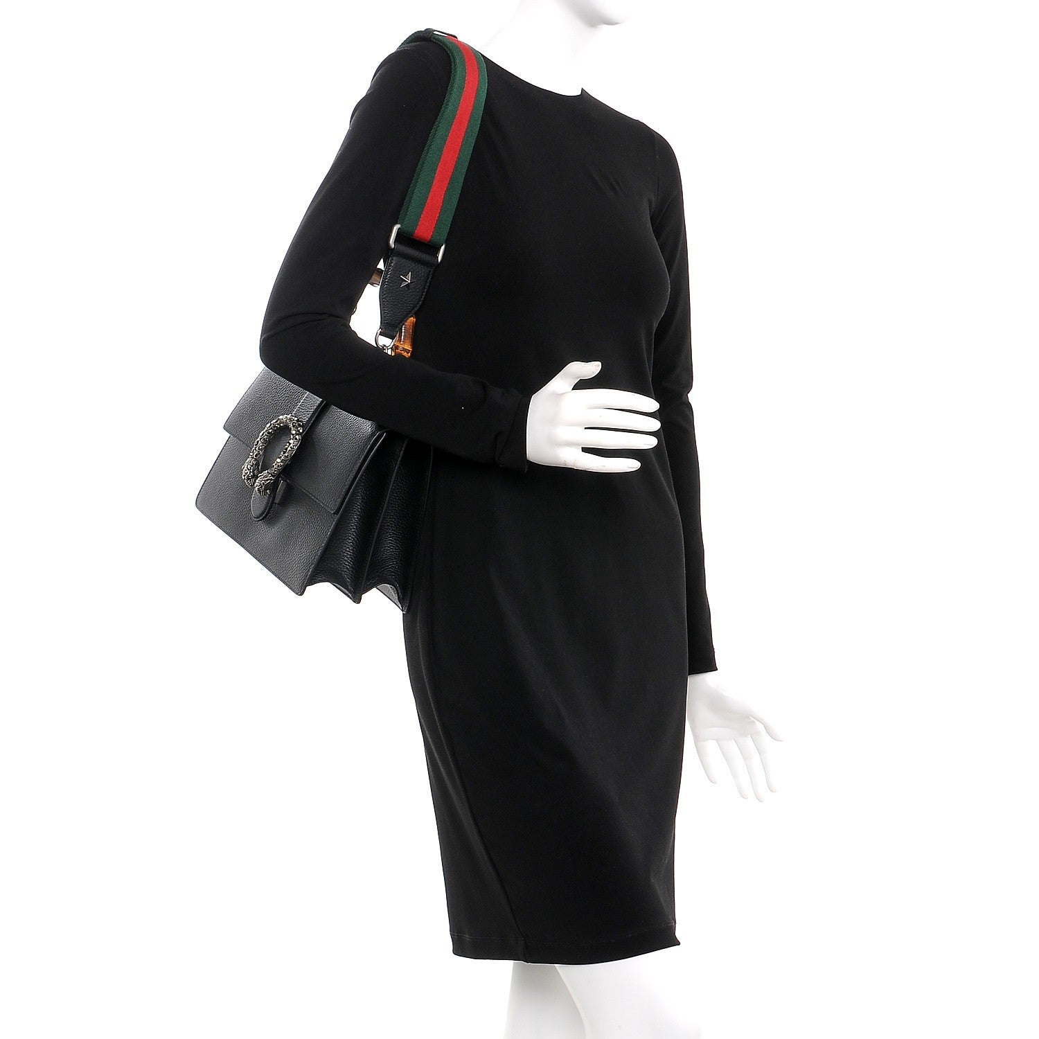 Gucci Dollar Calfskin Crystal Web Medium Dionysus Bamboo Top Handle Bag Black Black Diamond 2 of 7