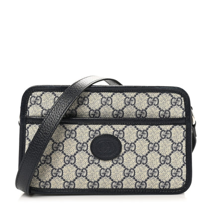 Gucci GG Supreme Monogram Textured Dollar Calfskin Mini Retro Interlocking G Shoulder Bag Beige Blue 1 of 11