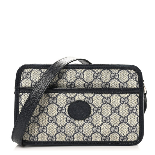 GG Supreme Monogram Textured Dollar Calfskin Mini Retro Interlocking G Shoulder Bag Beige Blue