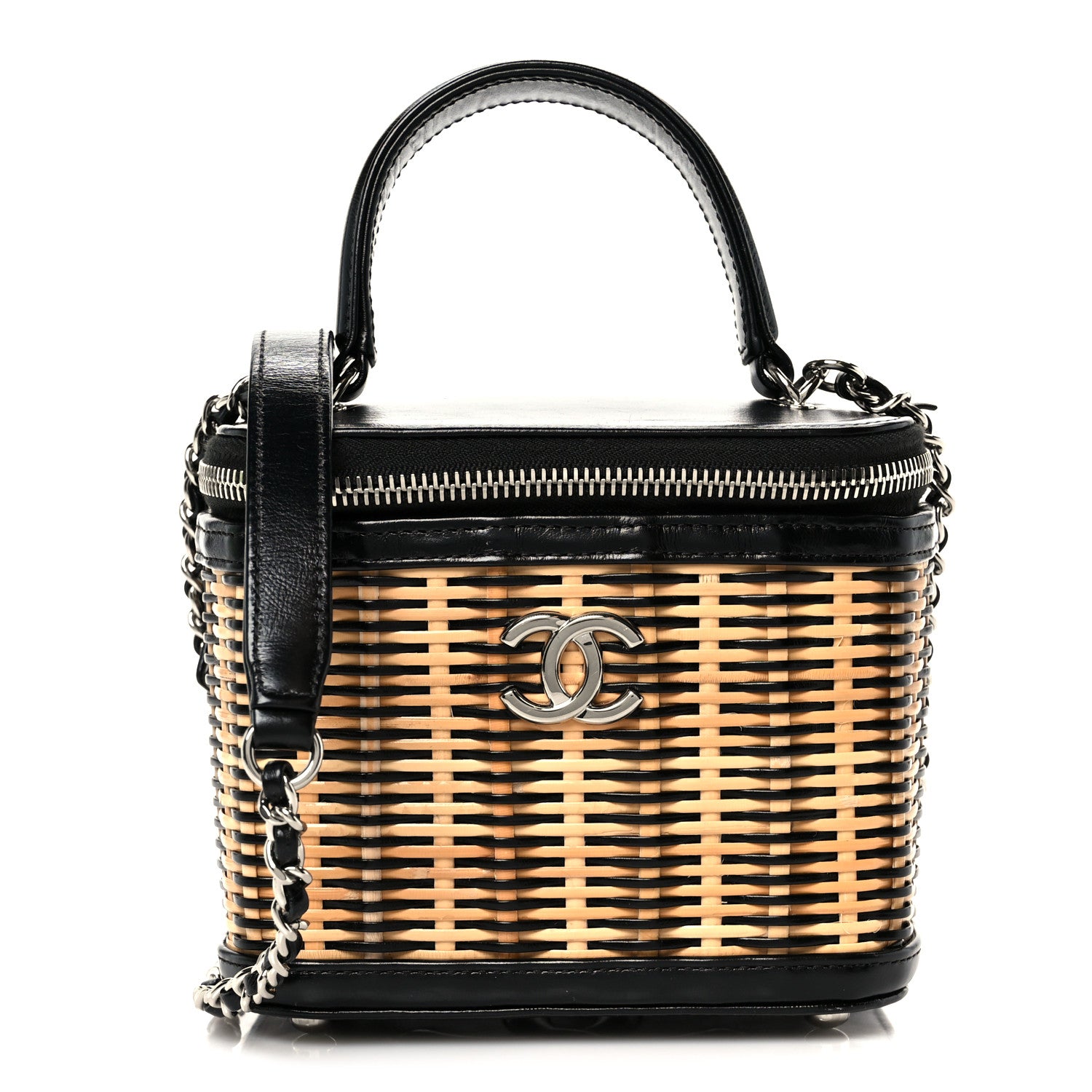 Chanel Calfskin Raffia Small Vanity Case Bag Black Beige 1 of 10