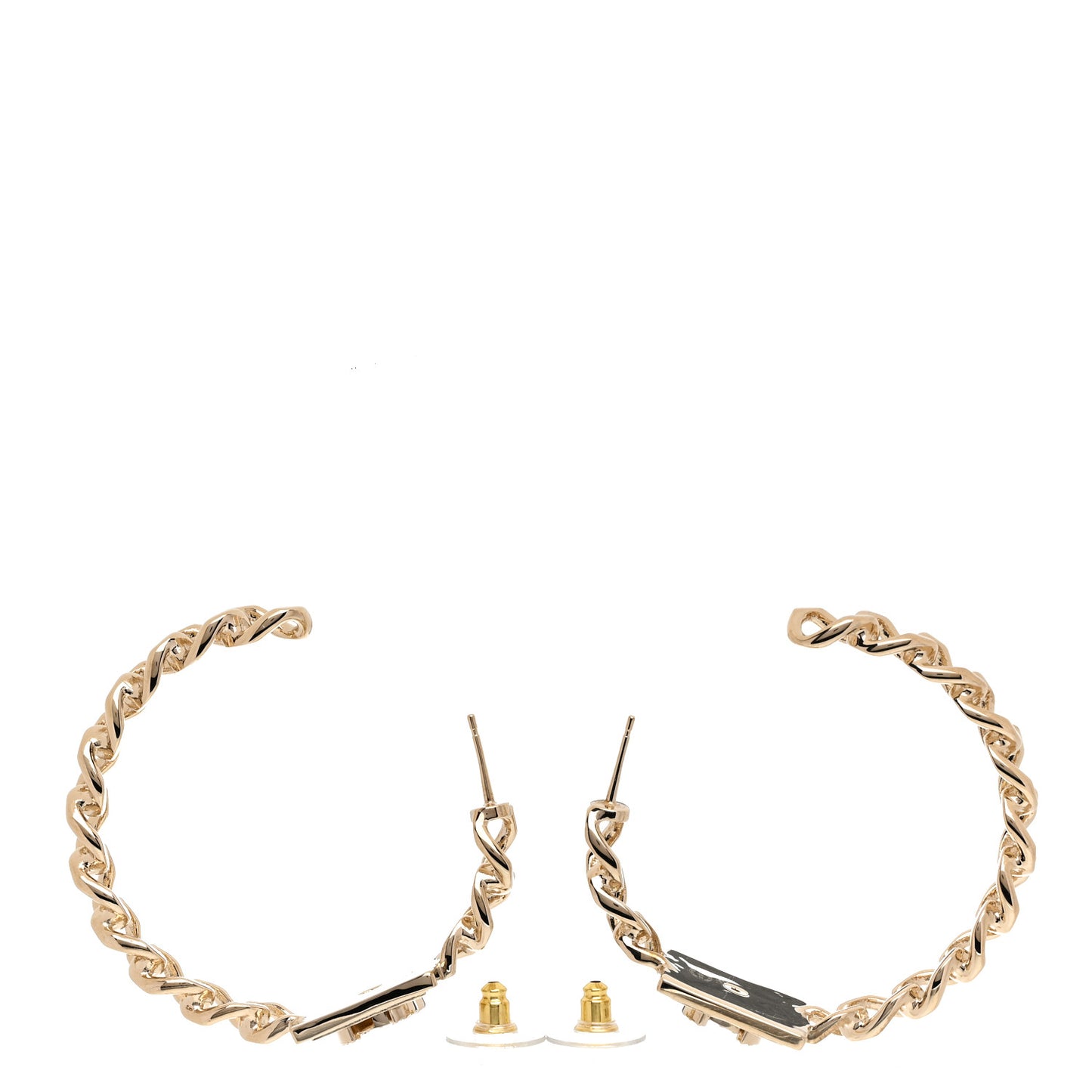 Metal Crystal CC Square Chain Hoop Earrings Gold