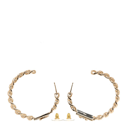 Chanel Metal Crystal CC Square Chain Hoop Earrings Gold 4 of 5
