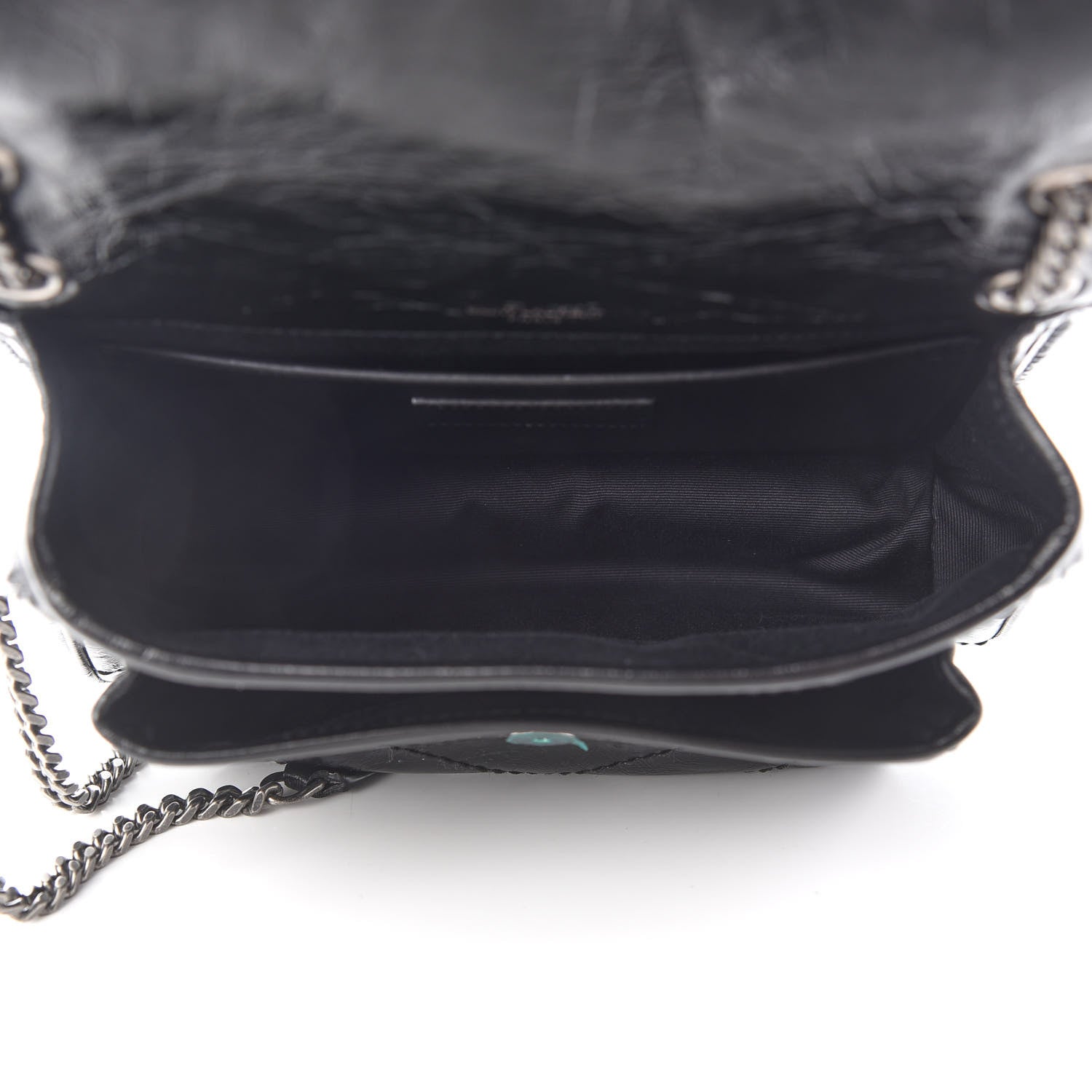 Saint Laurent Crinkled Calfskin Matelasse Monogram Baby Niki Chain Satchel Black 5 of 8