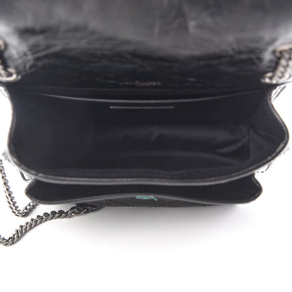 Saint Laurent Crinkled Calfskin Matelasse Monogram Baby Niki Chain Satchel Black 5 of 8