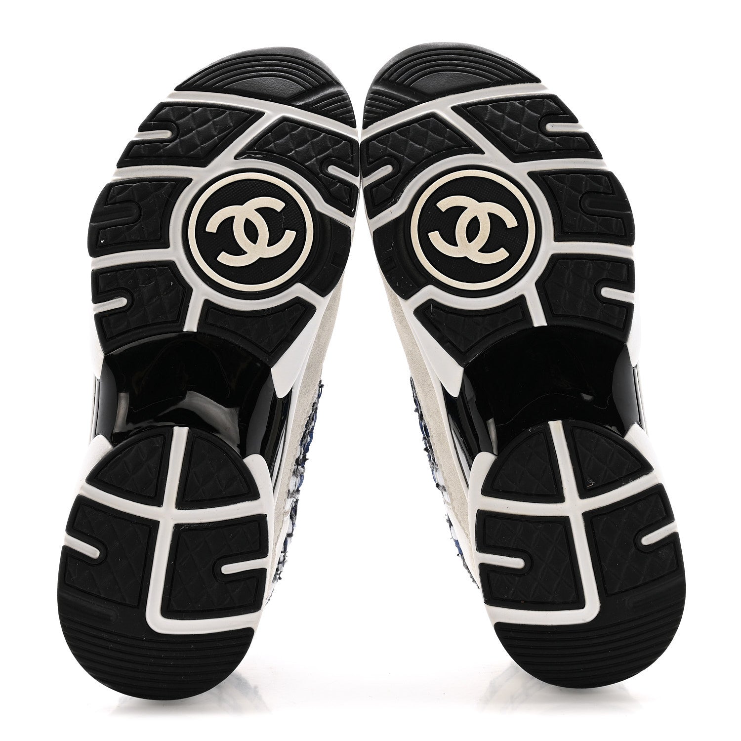 Chanel Tweed Suede Calfskin Womens CC Sneakers 38 Dark Blue Black Grey White 6 of 12