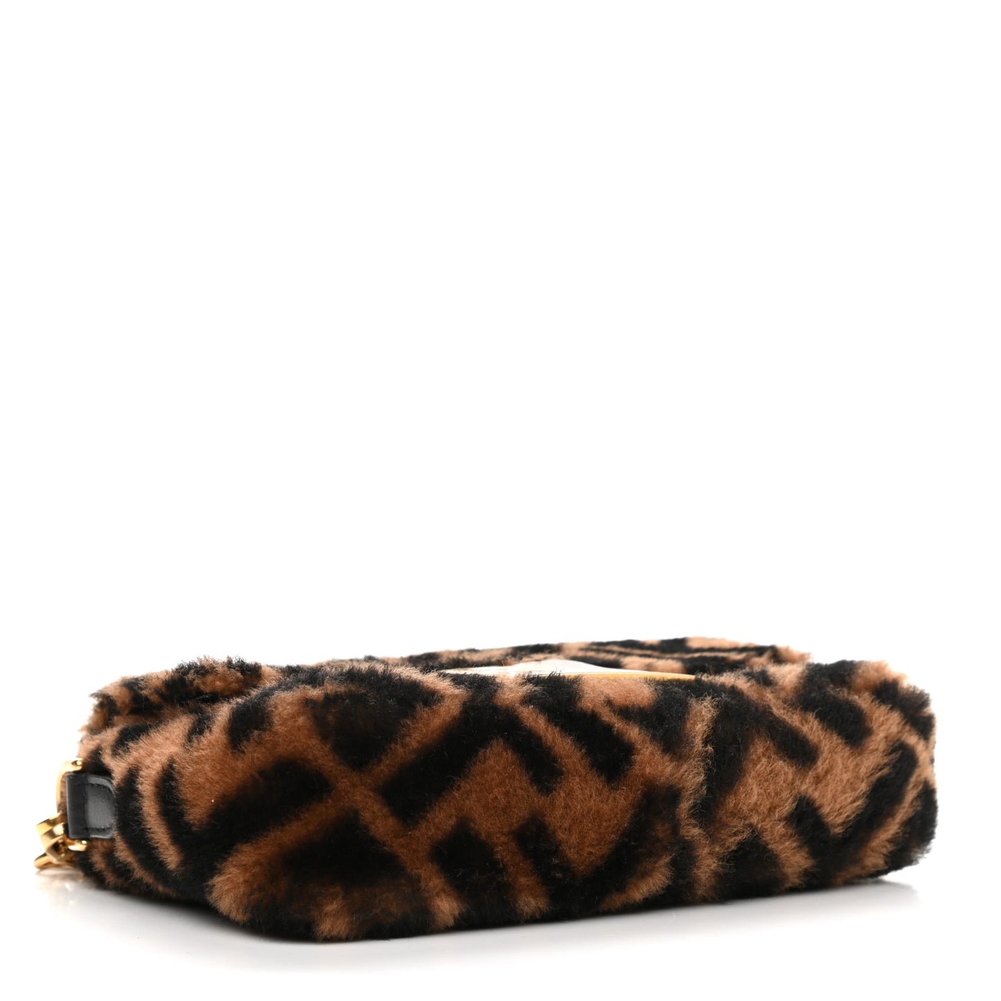 Shearling Vitello Dolce Macro FF 1974 Mini Baguette Tobacco Black