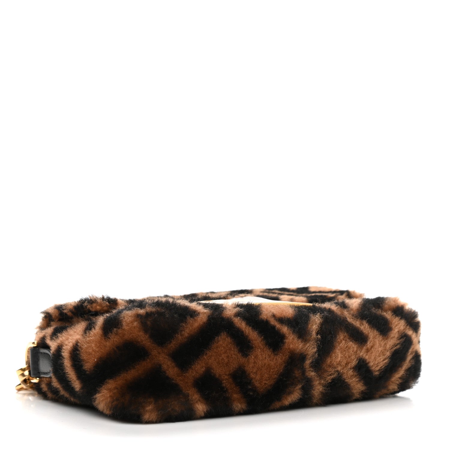 Fendi Shearling Vitello Dolce Macro FF 1974 Mini Baguette Tobacco Black 4 of 10