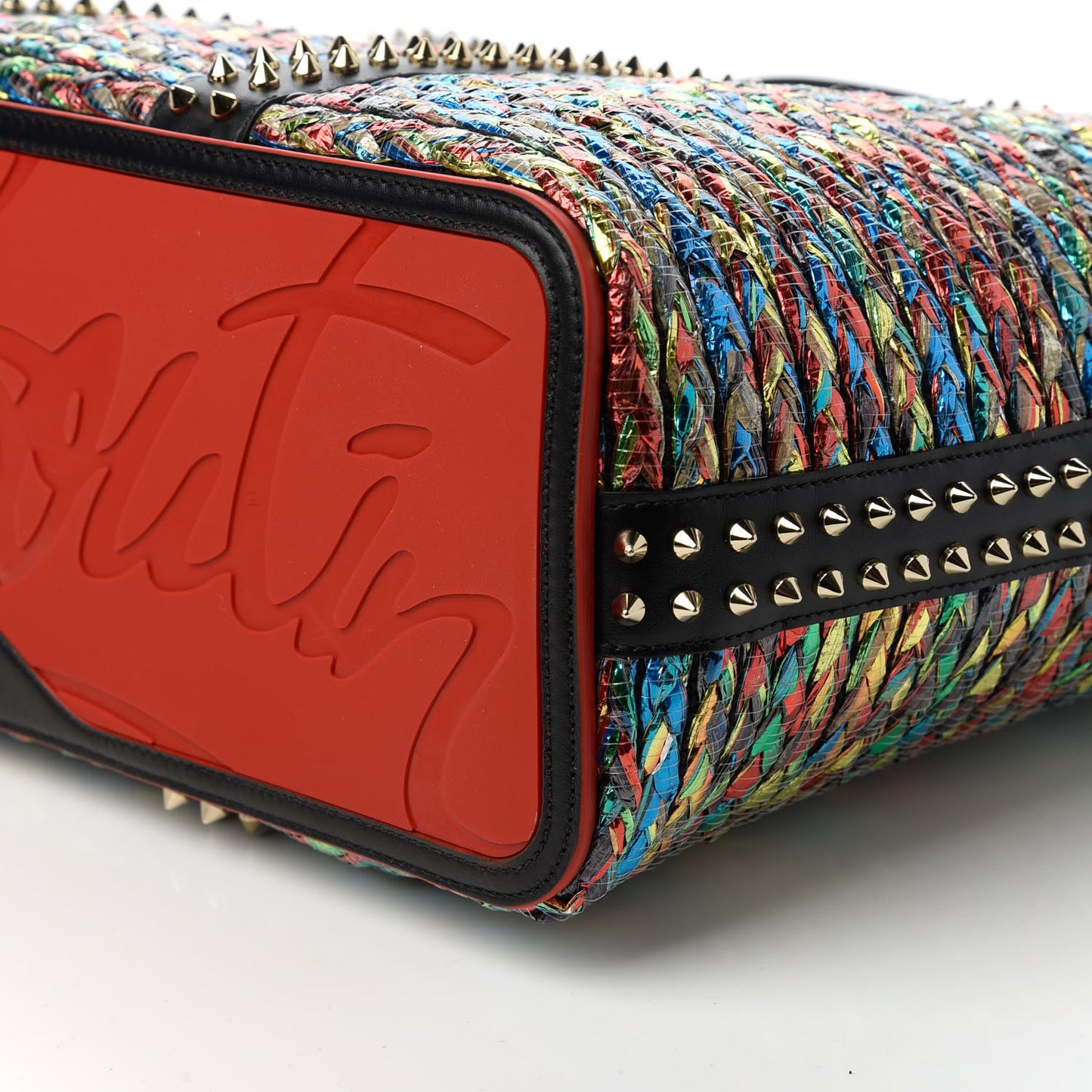 Calfskin Metallic Straw Spikes East West Cabata Tote Multicolor