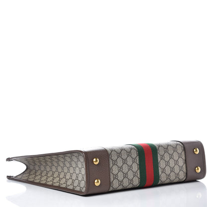 Gucci GG Supreme Monogram Textured Calfskin Web Medium Ophidia Slip Handle Tote Beige Ebony New Acero 4 of 9