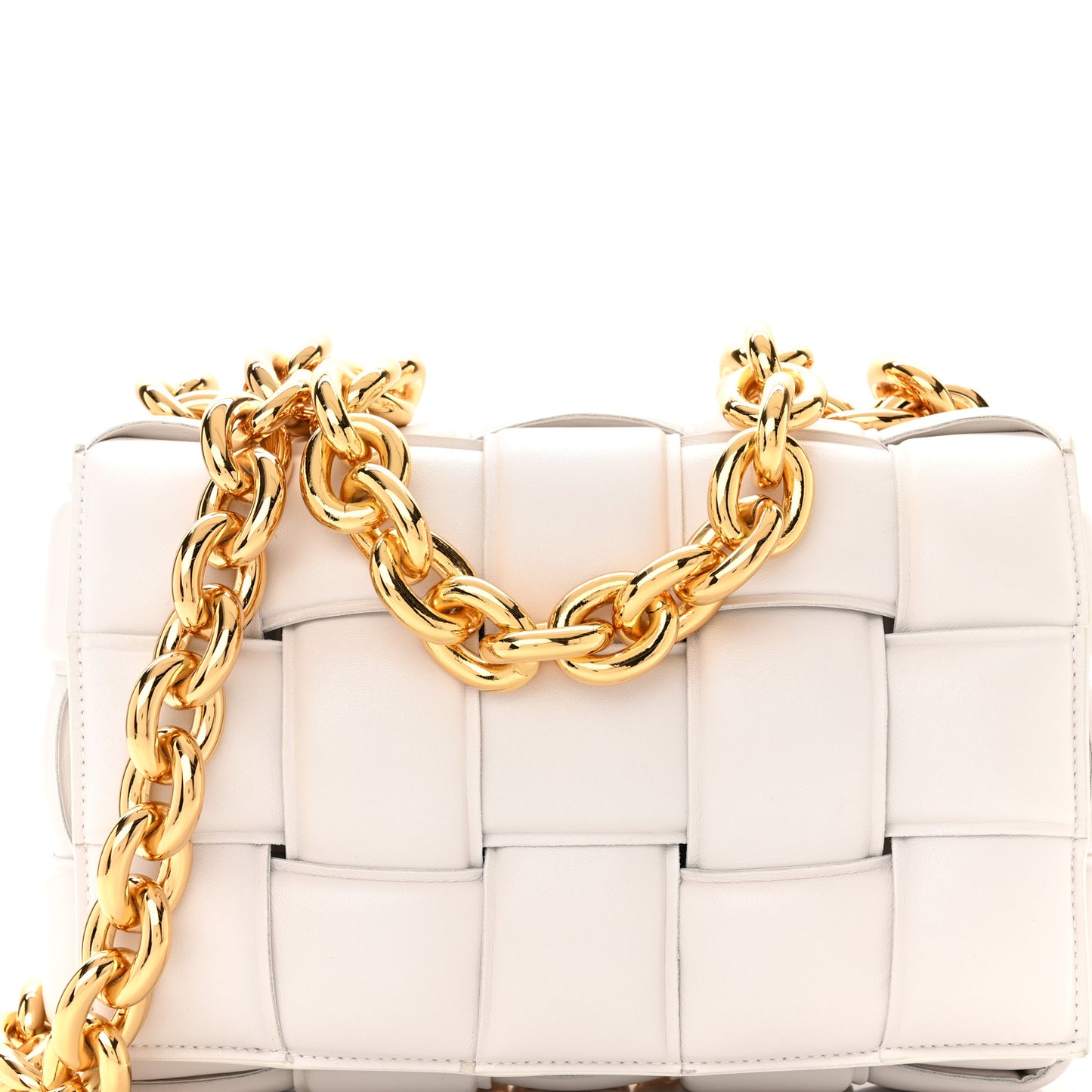 Lambskin Maxi Intreccio Padded Chain Cassette Crossbody Bag White