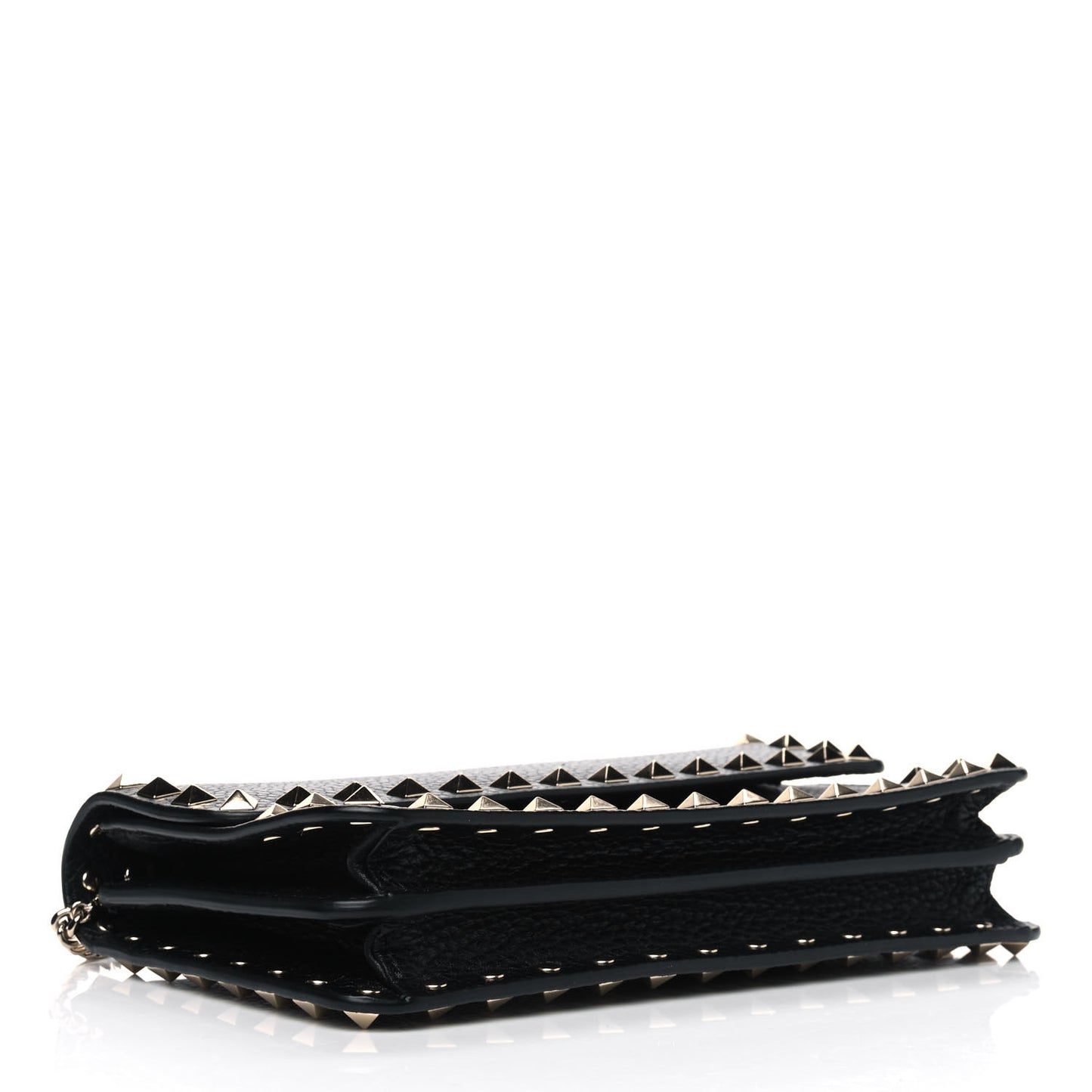 Pebbled Calfskin Rockstud Flap Wallet On Chain Black