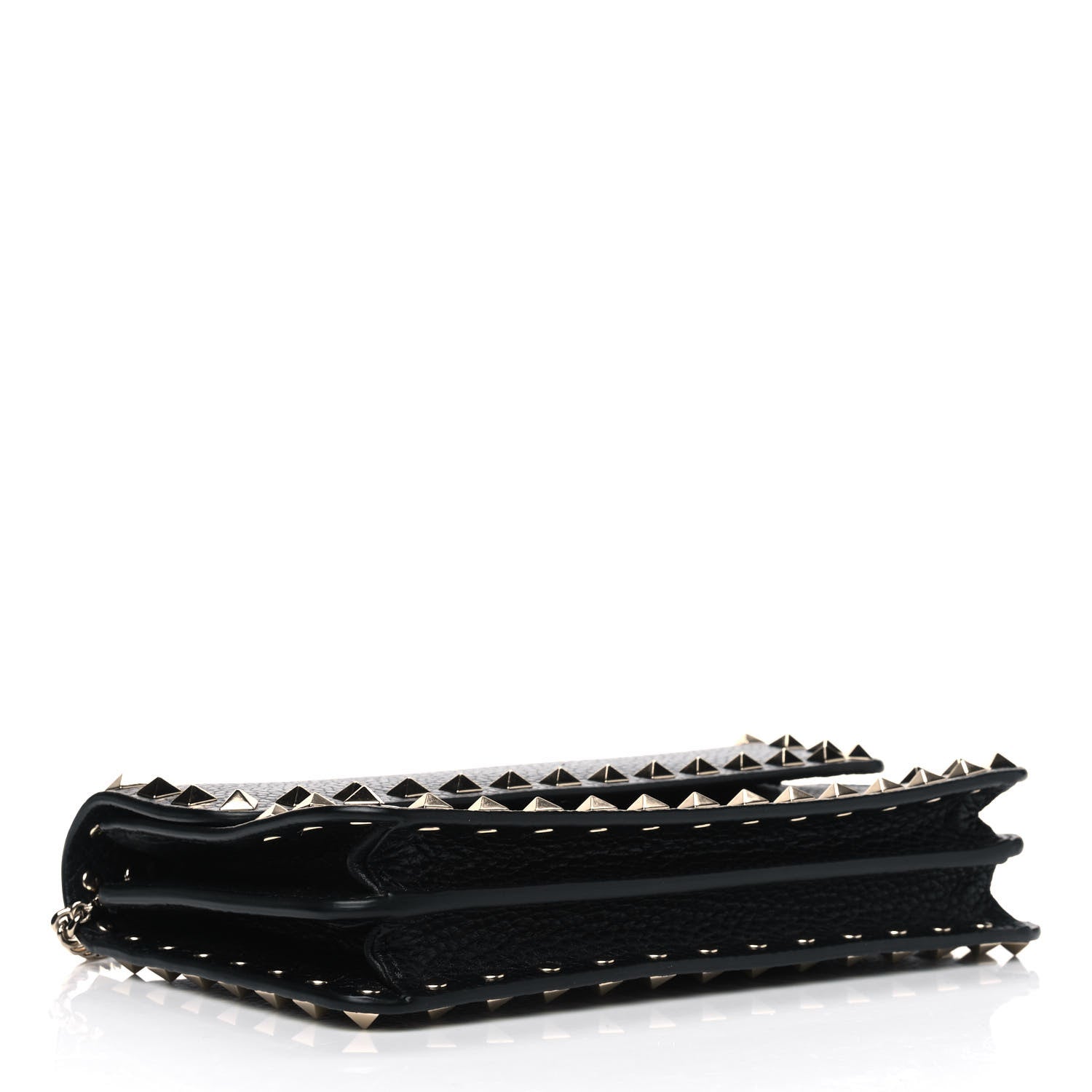 Valentino Garavani Pebbled Calfskin Rockstud Flap Wallet On Chain Black 3 of 4