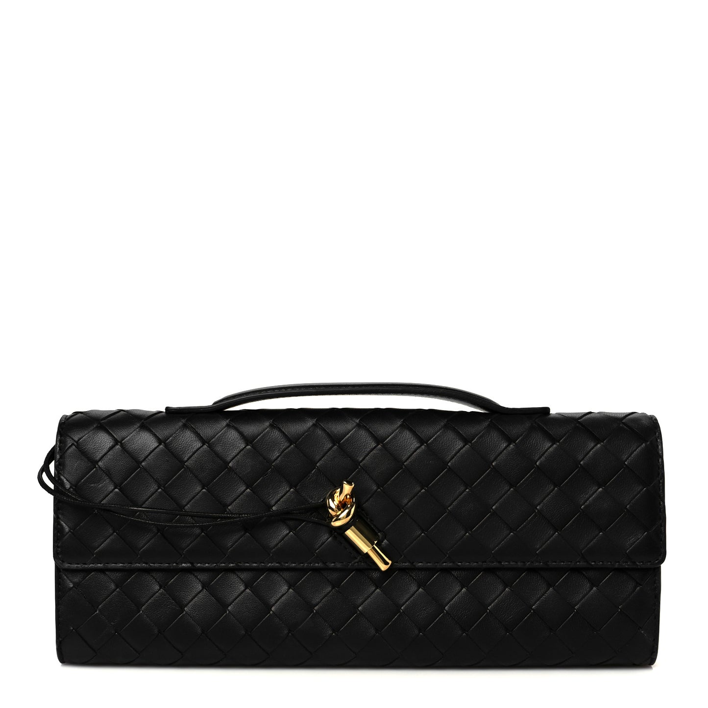 Nappa Intrecciato Long Andiamo Top Handle Clutch Black