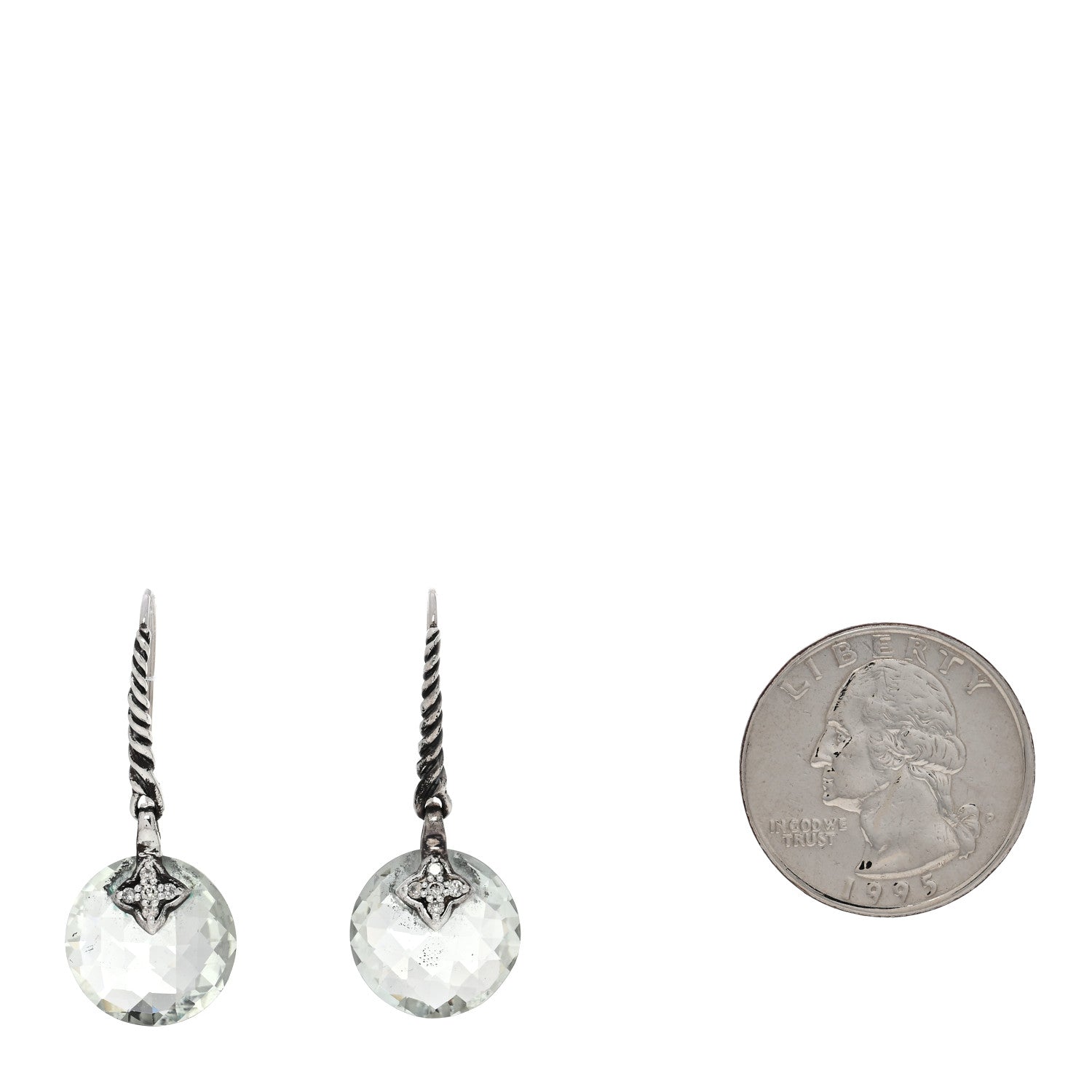 David Yurman Sterling Silver Diamond Prasiolite Drop Earrings 2 of 4