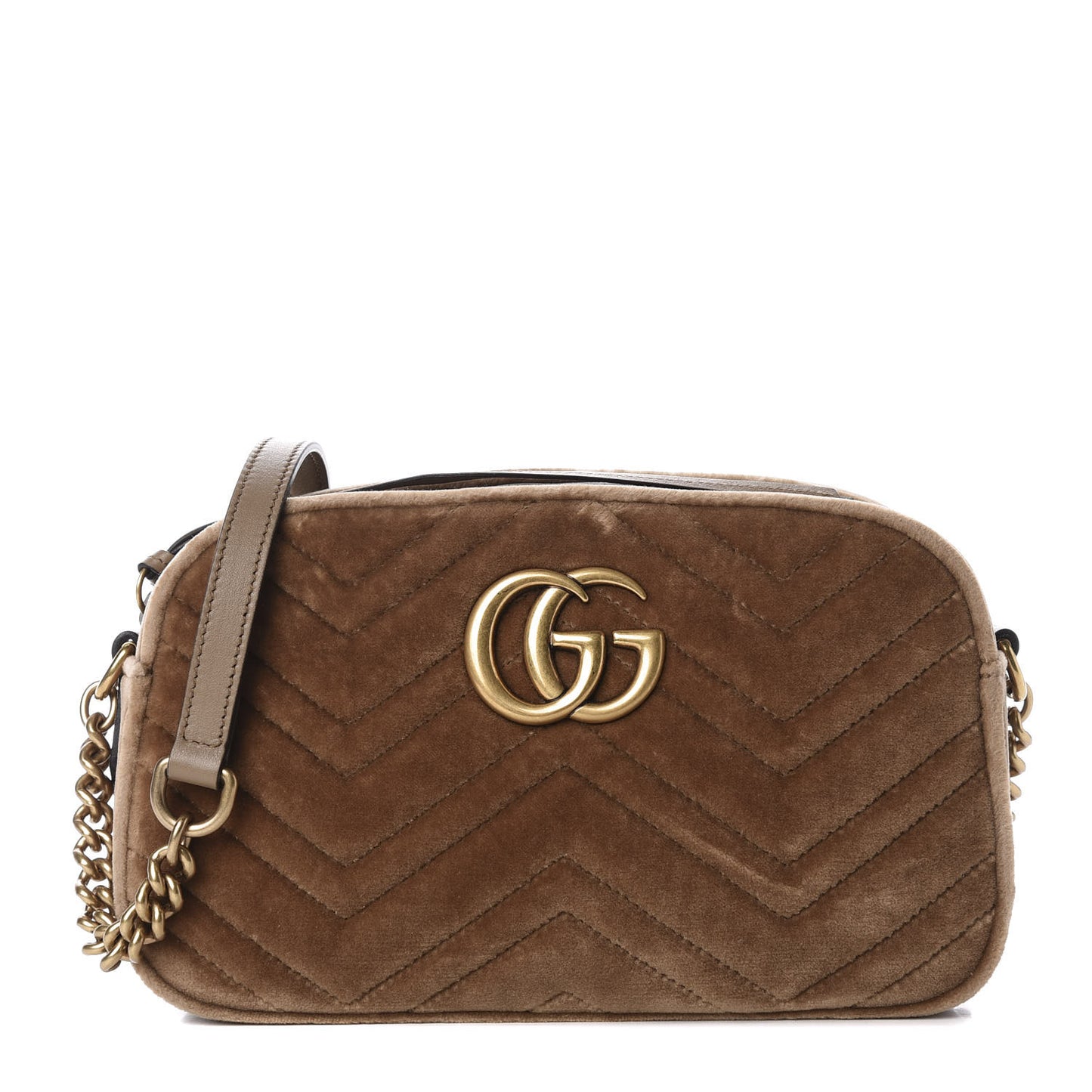 Velvet Matelasse Small GG Marmont Chain Shoulder Bag Taupe