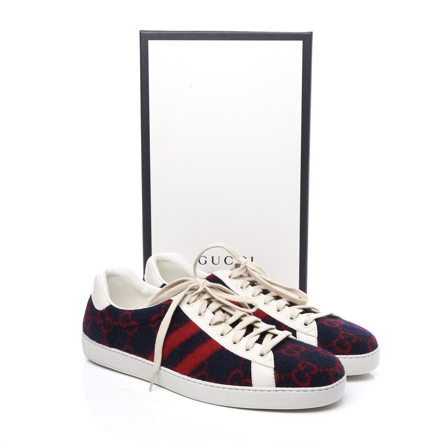 Covered Wool Big GG Monogram Mens Sneakers 11 Blue Red Mystic White