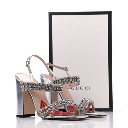 Gucci Nappa Silk Crystal Bertie High Heel Sandals 39.5 Argento 15 of 15