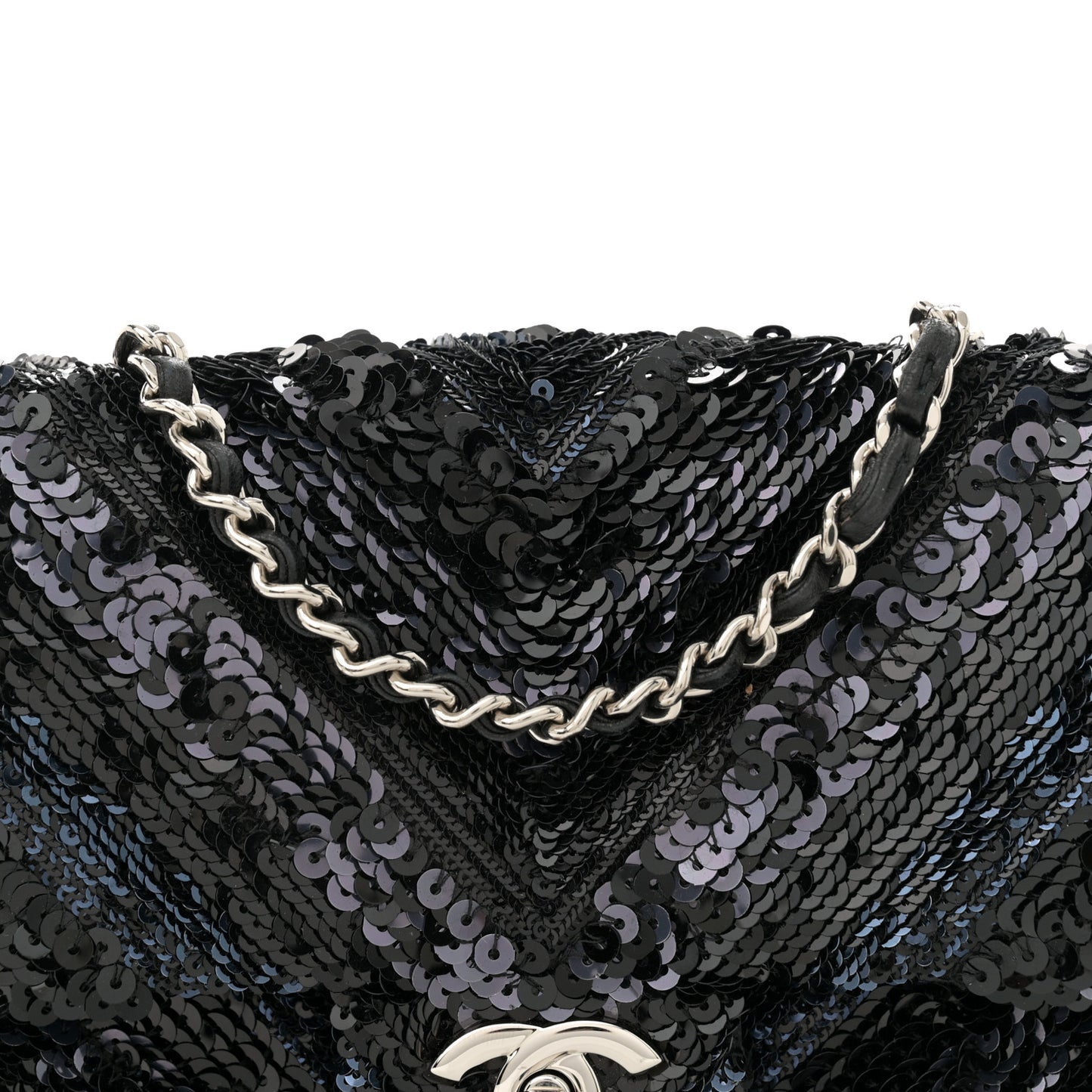 Sequins Chevron Mini Rectangular Flap Black