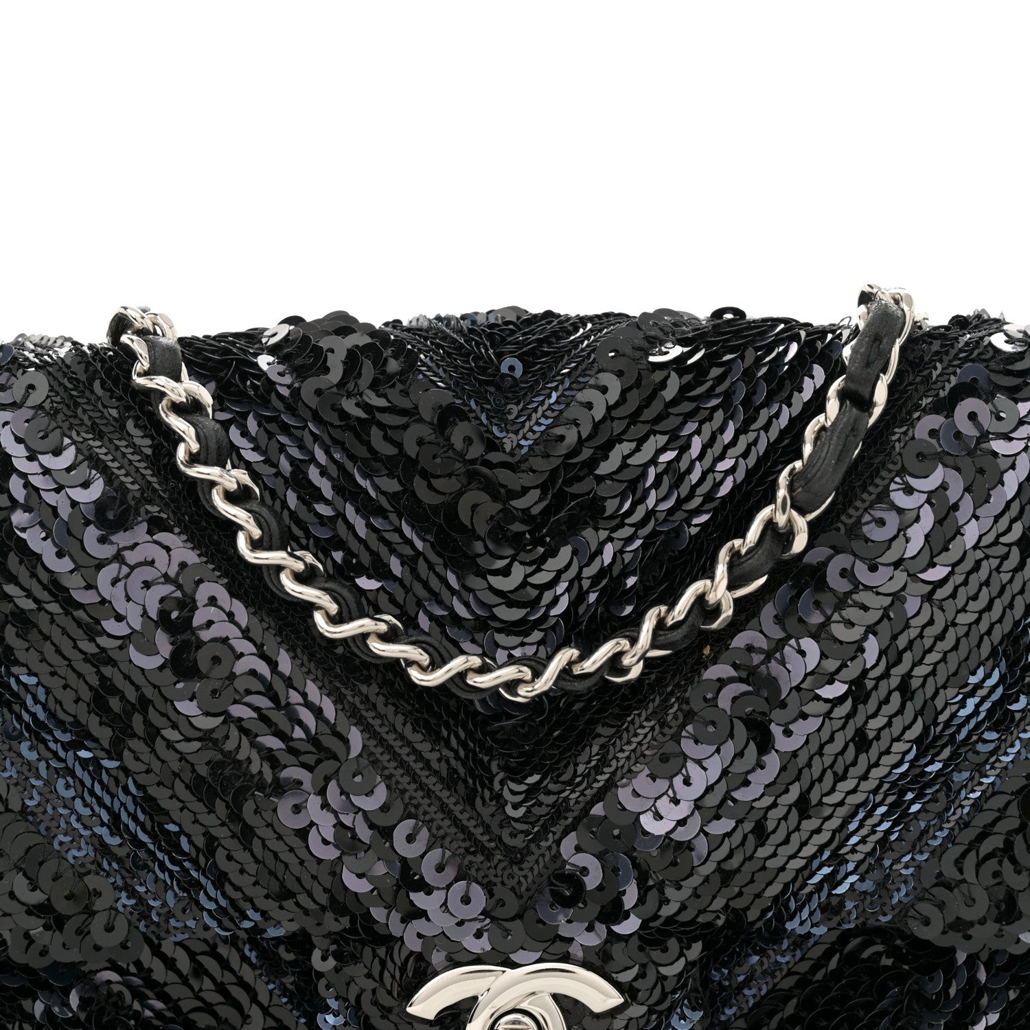Chanel Sequins Chevron Mini Rectangular Flap Black 8 of 10