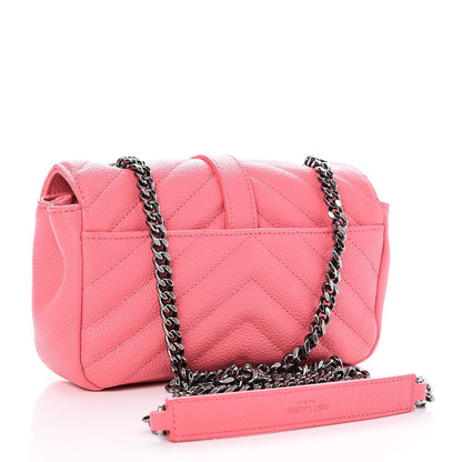 Saint Laurent Grained Calfskin Matelasse Chevron Classic Monogram Baby Chain Bag Coral Pink 3 of 6