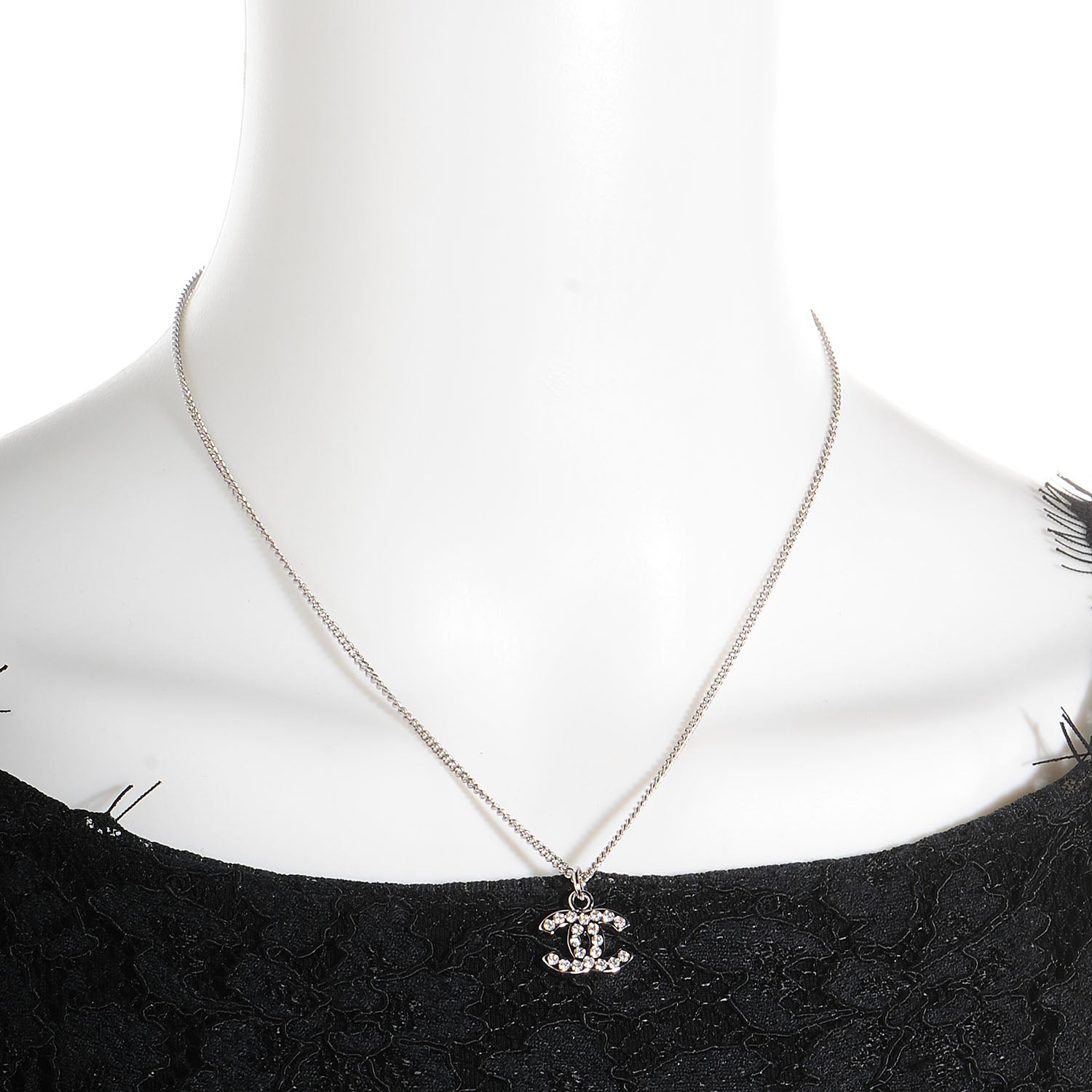Chanel Crystal CC Timeless Necklace Silver 2 of 5