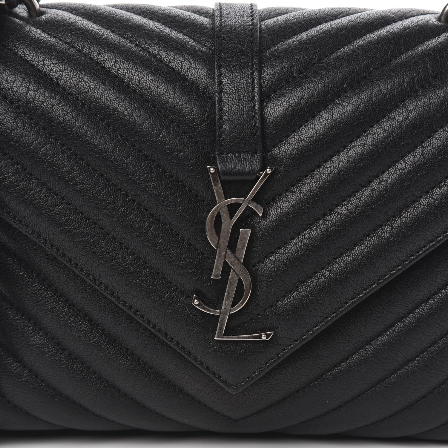Saint Laurent Sheepskin Matelasse Chevron Monogram Medium College Bag Black 9 of 9