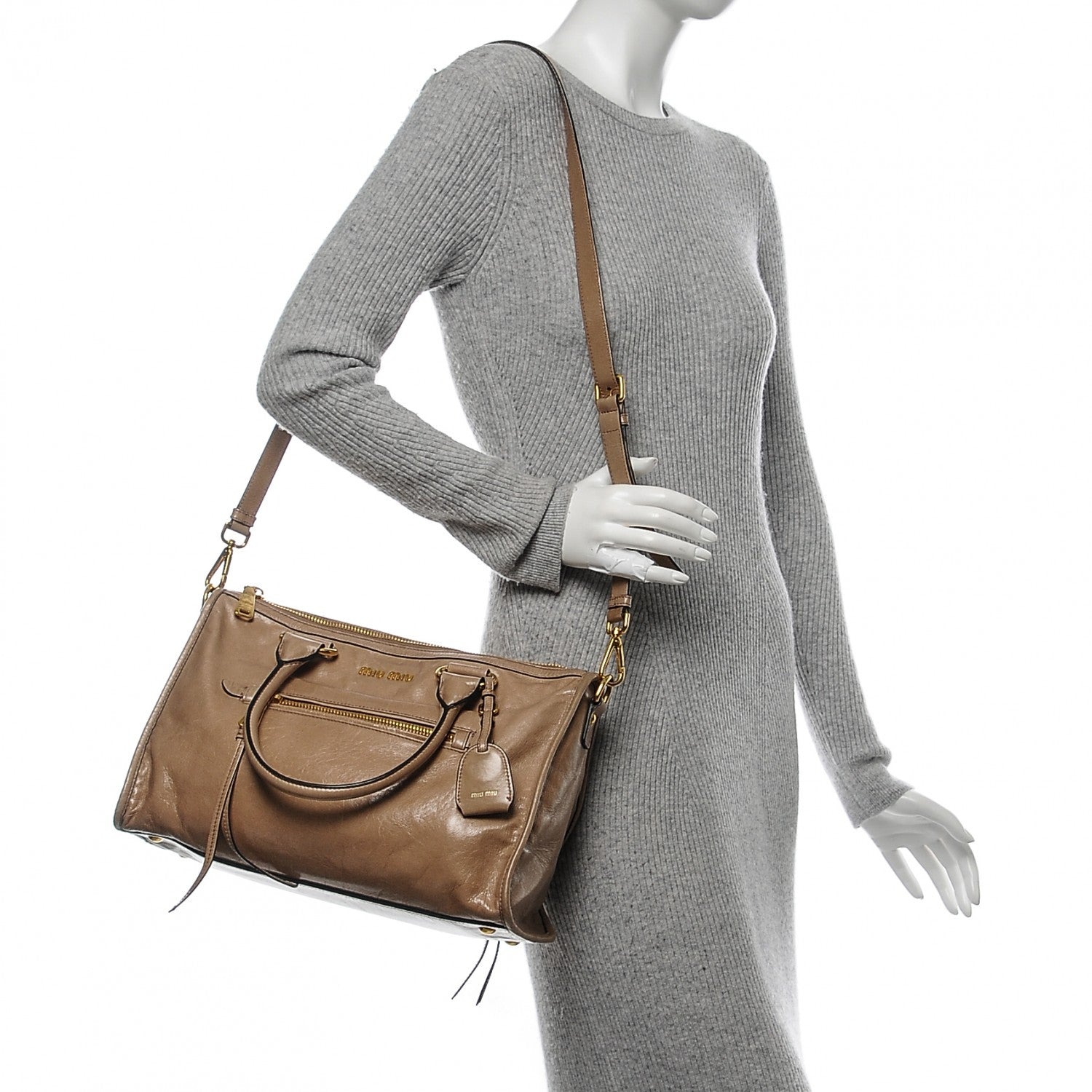 Miu Miu Vitello Shine Zip Tote Cammeo 2 of 7