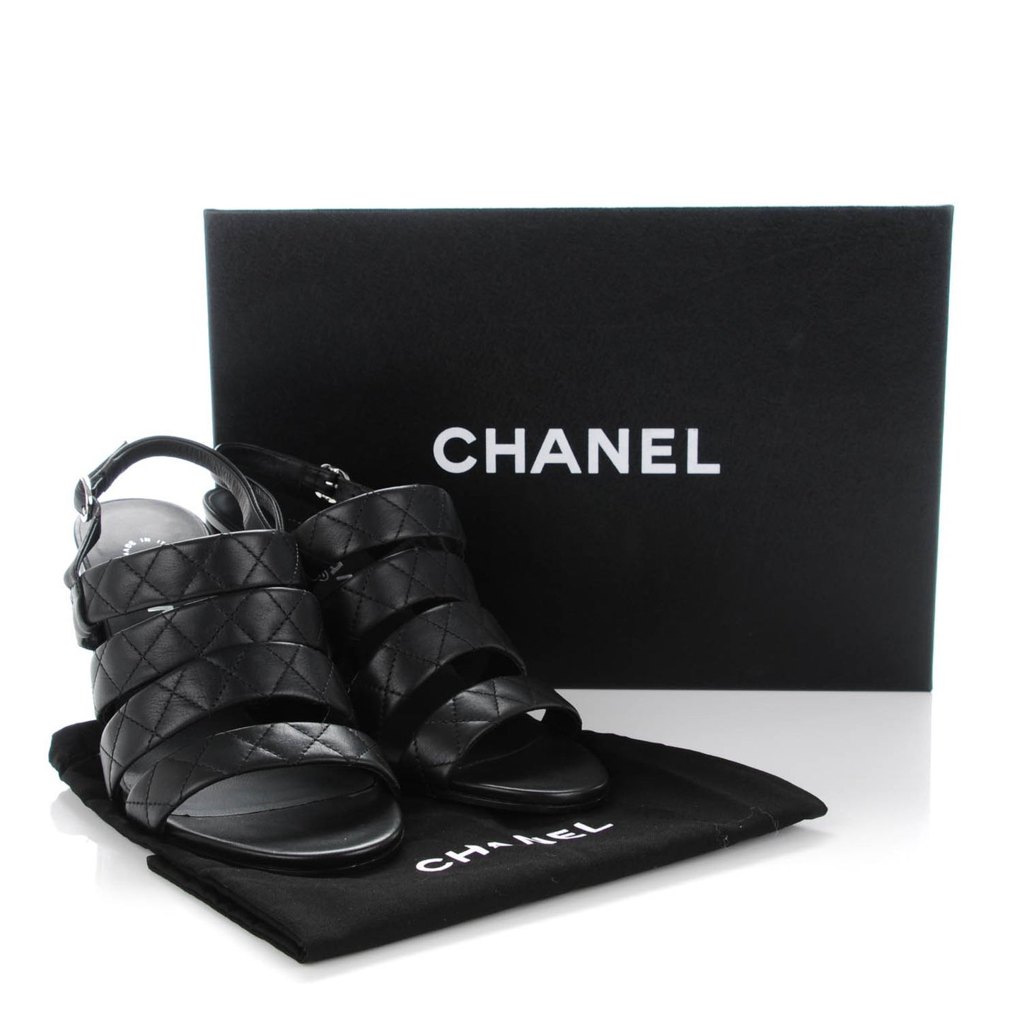 Calfskin Quilted Sandals 36 Black
