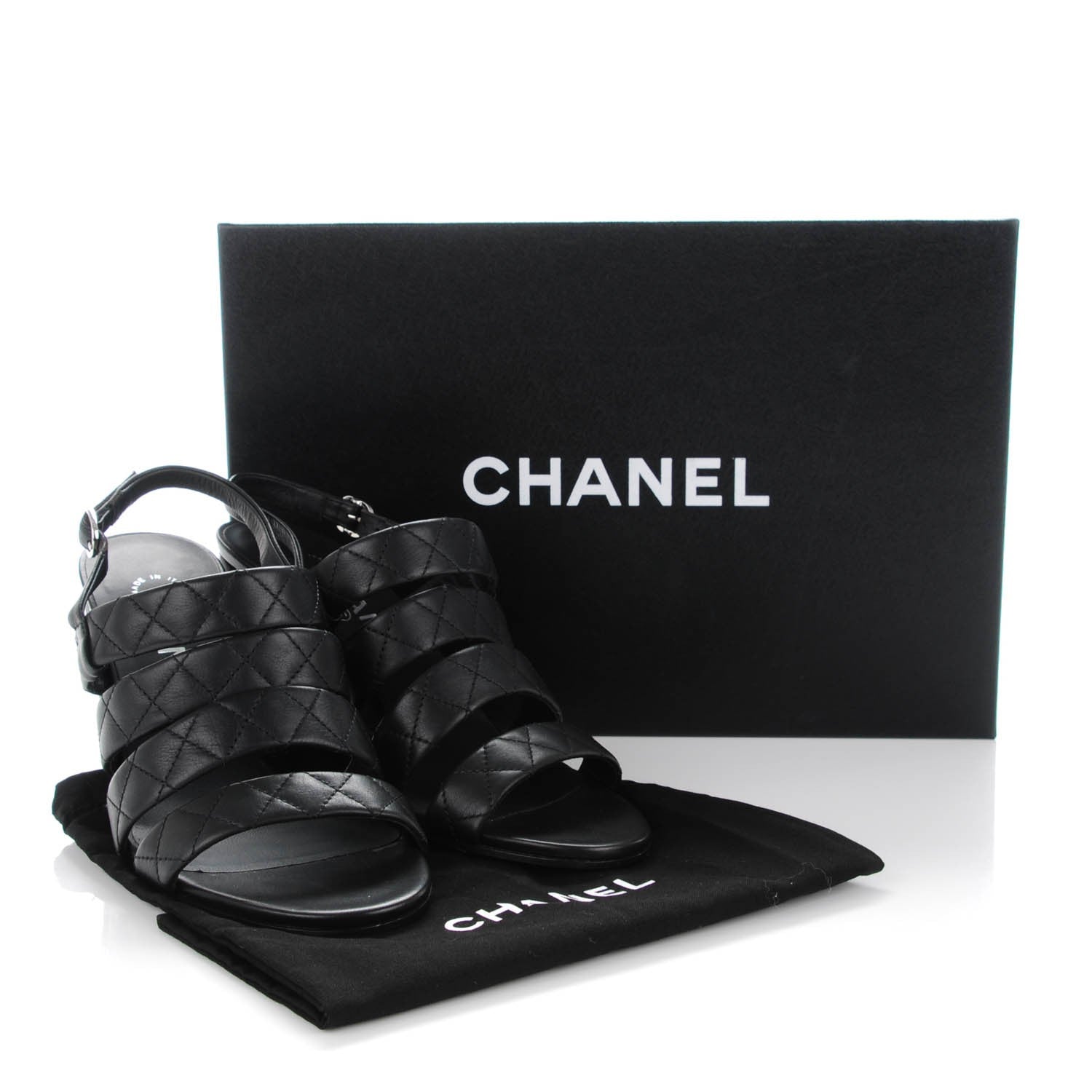Chanel Calfskin Quilted Sandals 36 Black 9 of 9