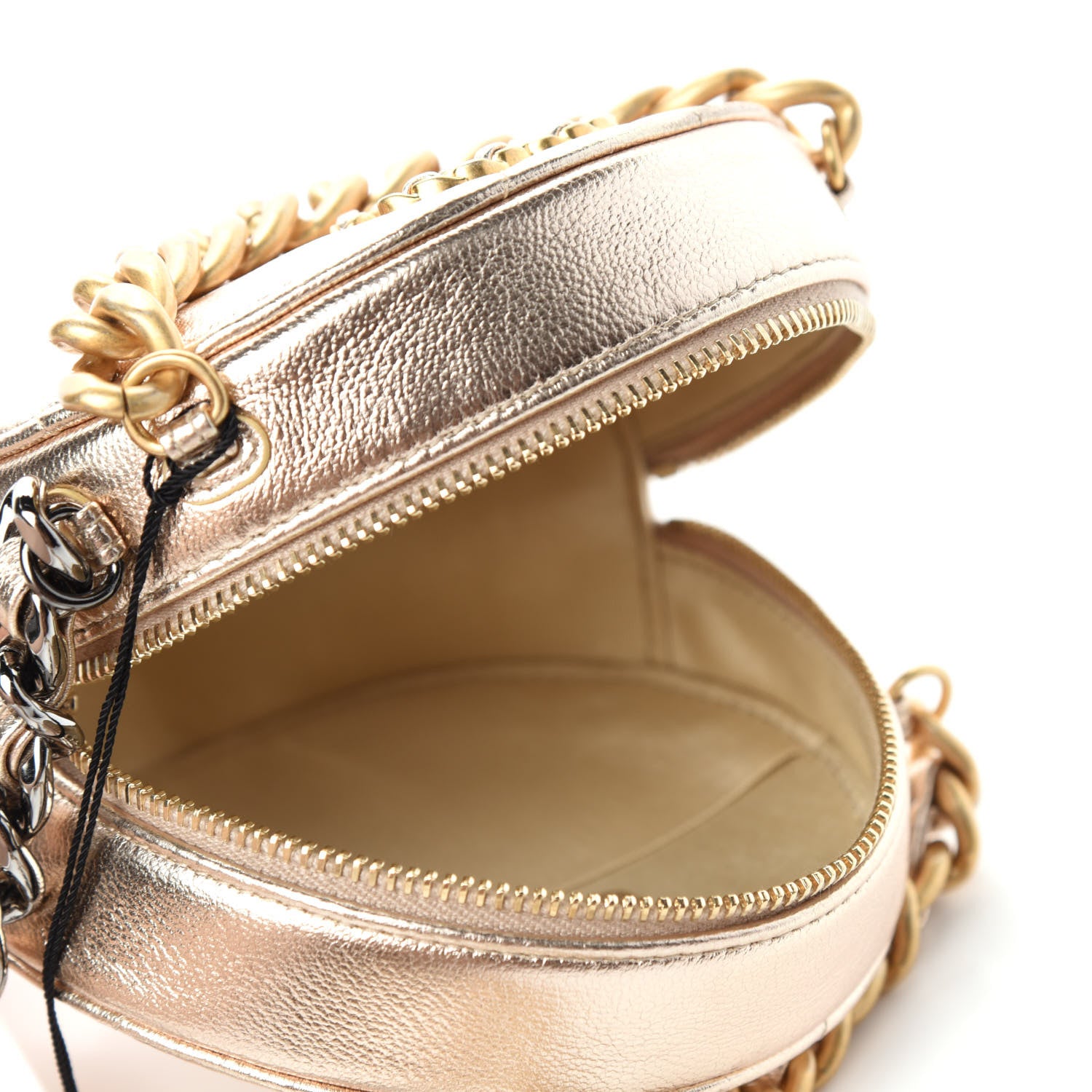 Chanel Metallic Lambskin Quilted Chanel 19 Round Clutch With Chain Gold 5 of 10