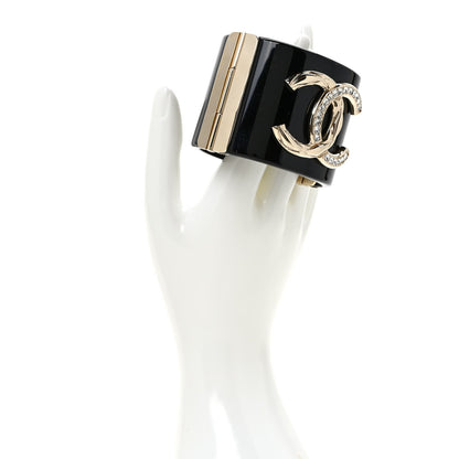 Chanel Resin Crystal CC Cuff Black Gold 2 of 6