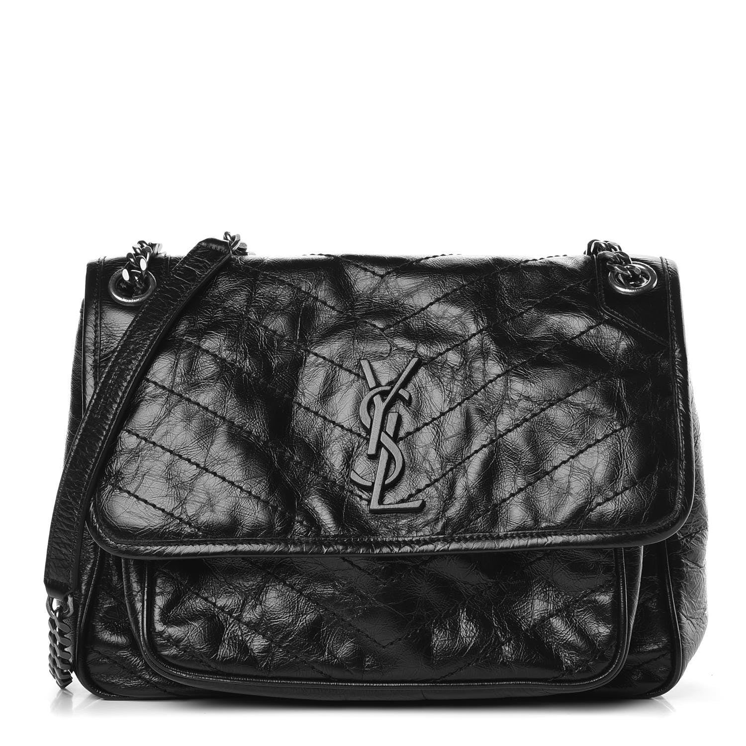 Saint Laurent Crinkled Calfskin Matelasse Monogram Medium Niki Chain Satchel Black 1 of 10
