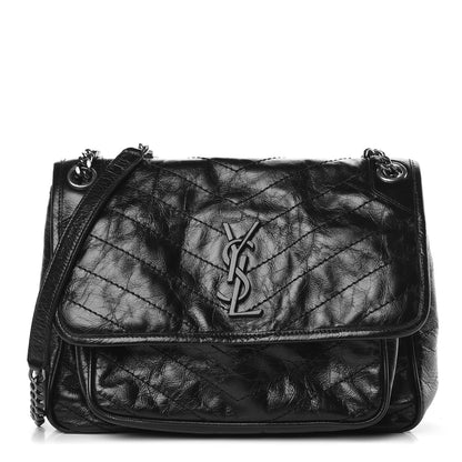 Saint Laurent Crinkled Calfskin Matelasse Monogram Medium Niki Chain Satchel Black 1 of 10