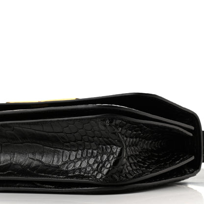 Balenciaga Extra Supple Calfskin Crocodile Embossed Medium Gossip Bag Black 8 of 8