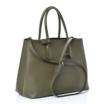 Prada Saffiano Cuir Medium Double Bag Militare Black 2 of 11