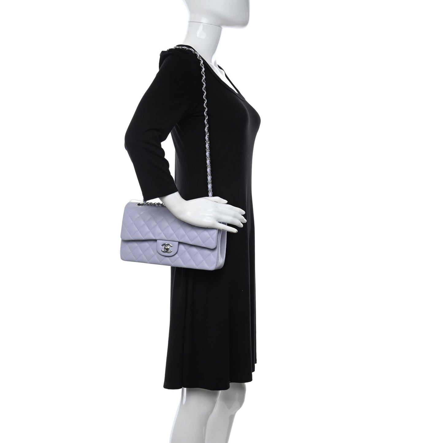 Caviar Quilted Medium Double Flap Light Purple