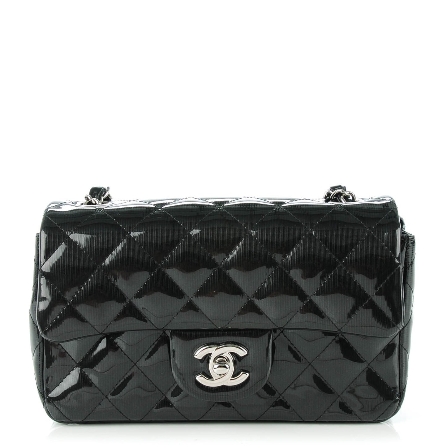Striated Patent Quilted Mini Rectangular Flap Black
