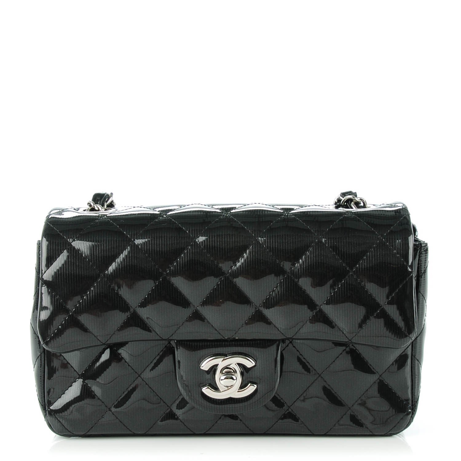 Chanel Striated Patent Quilted Mini Rectangular Flap Black 1 of 9