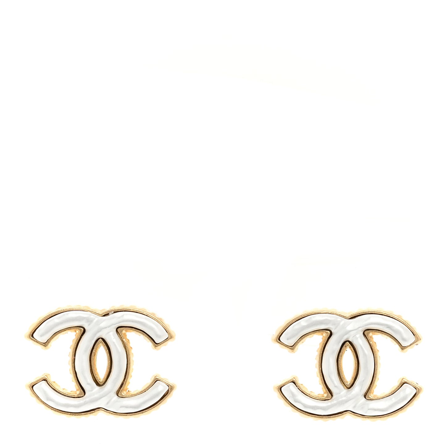 Metal Enamel CC Earrings Gold White