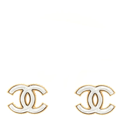 Chanel Metal Enamel CC Earrings Gold White 1 of 5